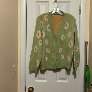 Green Cardigan with Flowers